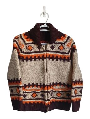 Vintage 50's 60's Handmade Cowichan Style Curling Sweater Small Boho Cottagecore
